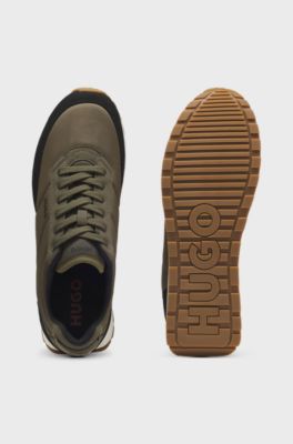 Retro-inspired trainers with faux suede, Khaki