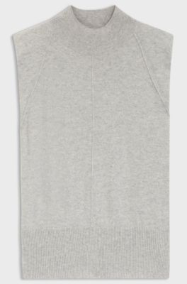 Sleeveless knitted top in cashmere with shoulder patches, Light Grey