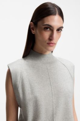 Sleeveless knitted top in cashmere with shoulder patches, Light Grey