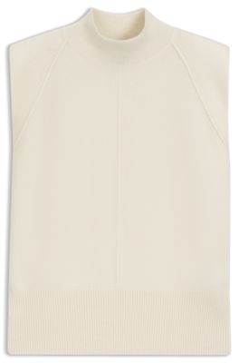 Sleeveless knitted top in cashmere with shoulder patches, White