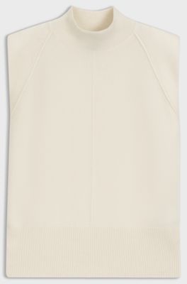 Sleeveless knitted top in cashmere with shoulder patches, Natural
