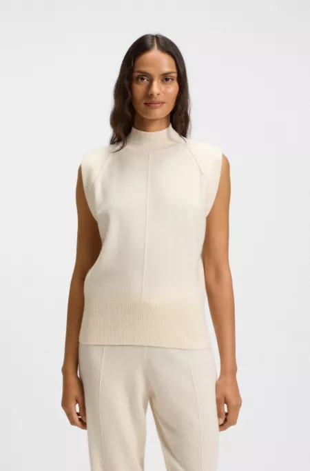 Sleeveless knitted top in cashmere with shoulder patches