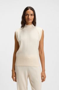 Sleeveless knitted top in cashmere with shoulder patches, White