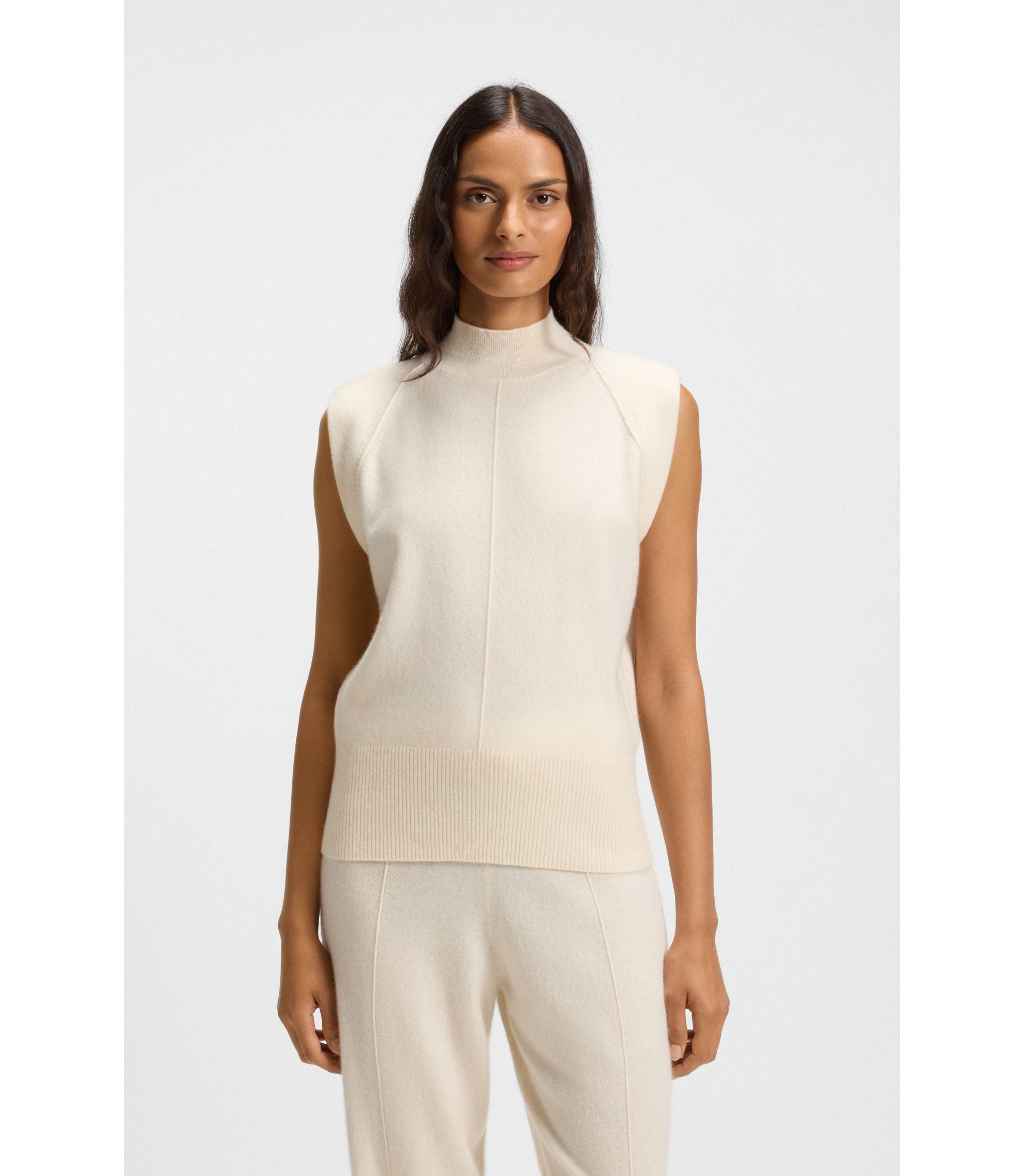 BOSS - ノースリーブ ニットトップス カシミア ショルダーパッチ