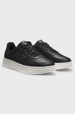 Faux-leather trainers with zigzag detailing, Black
