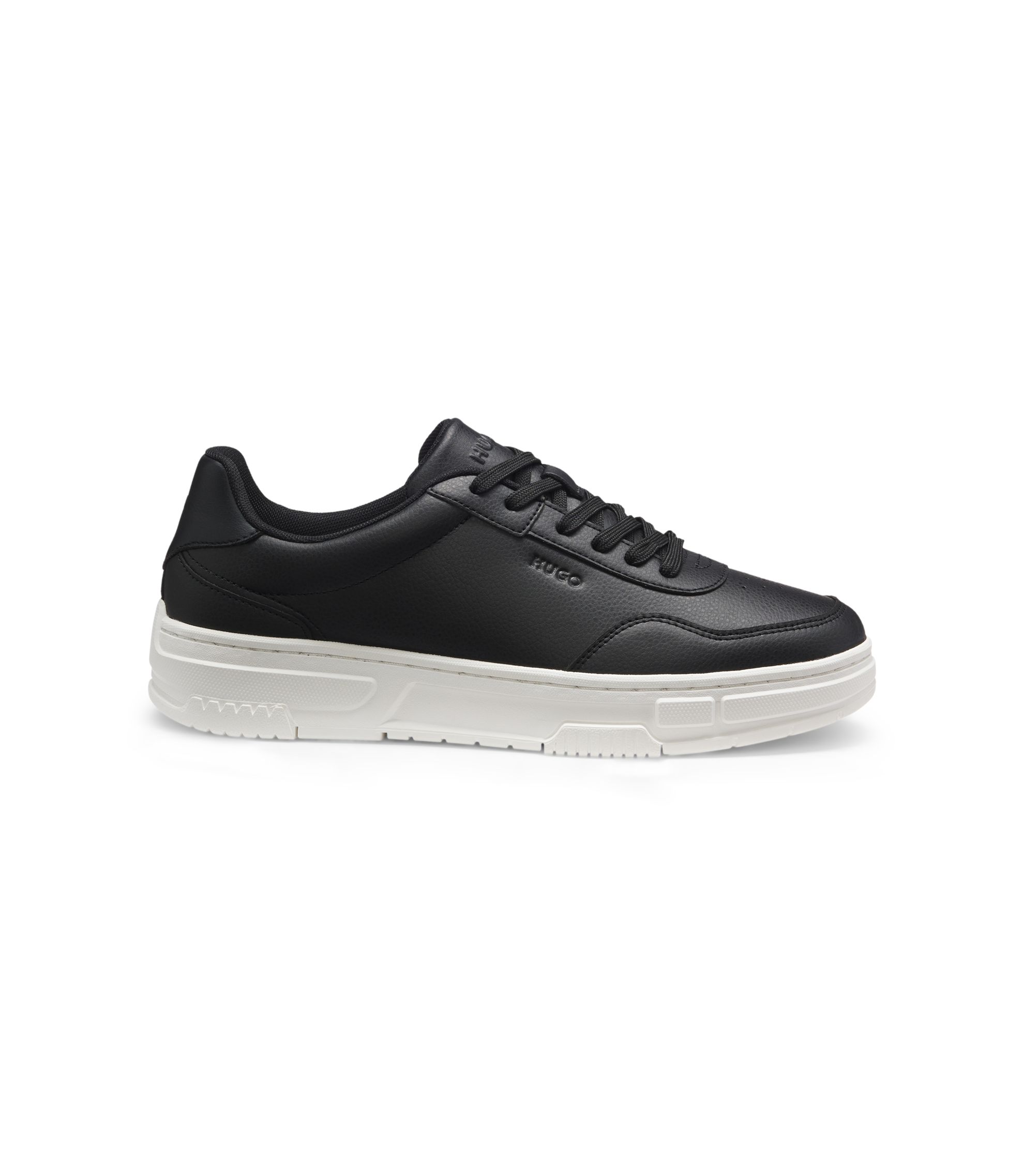 HUGO - Faux-leather trainers with zigzag detailing - Black