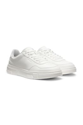 【送料&関税込】Hugo Boss Leather Sneaker HUGO - Faux-leather trainers with zigzag detailing - White