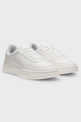 Faux-leather trainers with zigzag detailing, White