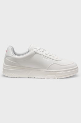 Faux-leather trainers with zigzag detailing, White