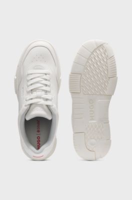 Faux-leather trainers with zigzag detailing, White