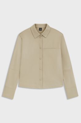 Cazadora regular fit en piel de napa, Beige claro