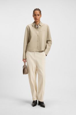 Cazadora regular fit en piel de napa, Beige claro