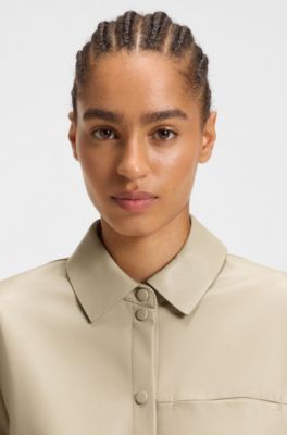 Cazadora regular fit en piel de napa, Beige claro