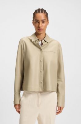 Cazadora regular fit en piel de napa, Beige claro