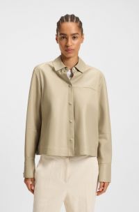 Regular-fit blouse van nappaleer, Lichtbeige