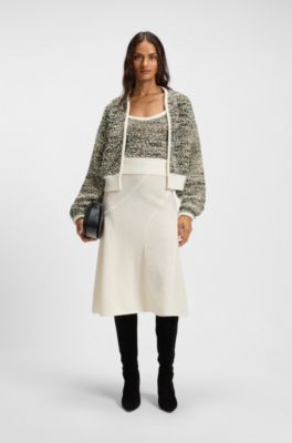 Wool-blend cardigan in metallic tweed, Patterned