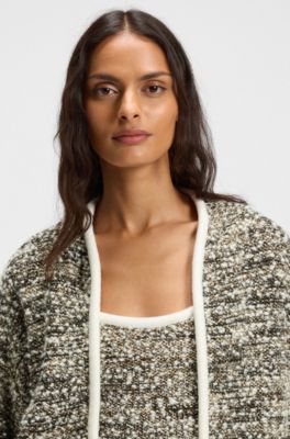 Wool-blend cardigan in metallic tweed, Patterned