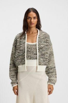 Wool-blend cardigan in metallic tweed, Patterned