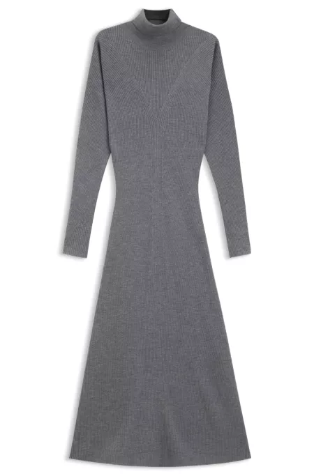 Rollneck sweater dress in ribbed virgin wool