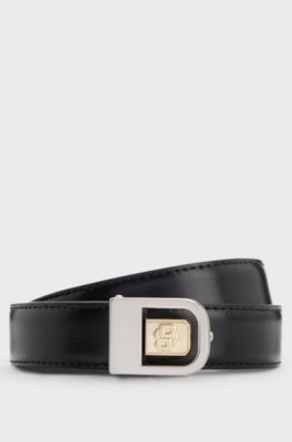 Reversible belt in Italian leather with Double B monogram, Brown / Black