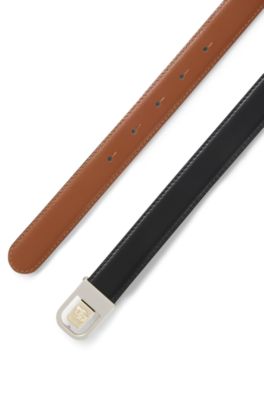 Reversible belt in Italian leather with Double B monogram, Brown / Black