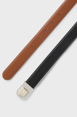 Reversible belt in Italian leather with Double B monogram, Brown / Black