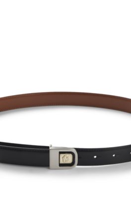 Reversible belt in Italian leather with Double B monogram, Brown / Black