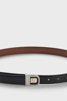 Reversible belt in Italian leather with Double B monogram, Brown / Black