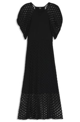 Knitted dress with open-lace stitch, Black