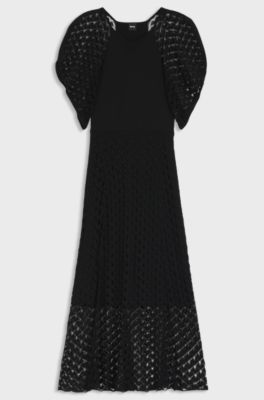 Knitted dress with open-lace stitch, Black