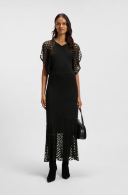 Knitted dress with open-lace stitch, Black