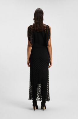 Knitted dress with open-lace stitch, Black