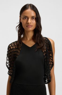 Knitted dress with open-lace stitch, Black
