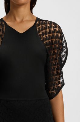 Knitted dress with open-lace stitch, Black