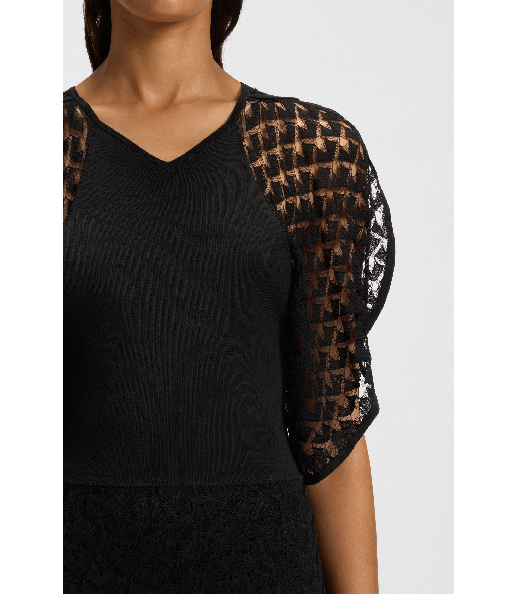 BOSS - Knitted dress with open-lace stitch - Black
