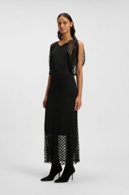 Knitted dress with open-lace stitch, Black
