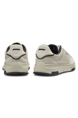 Trainers with textured fabric and faux suede, Light Beige