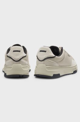 Trainers with textured fabric and faux suede, Light Beige