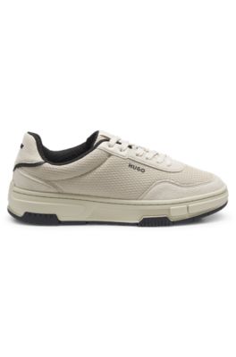 Trainers with textured fabric and faux suede, Light Beige