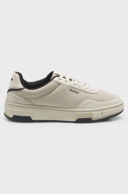 Trainers with textured fabric and faux suede, Light Beige