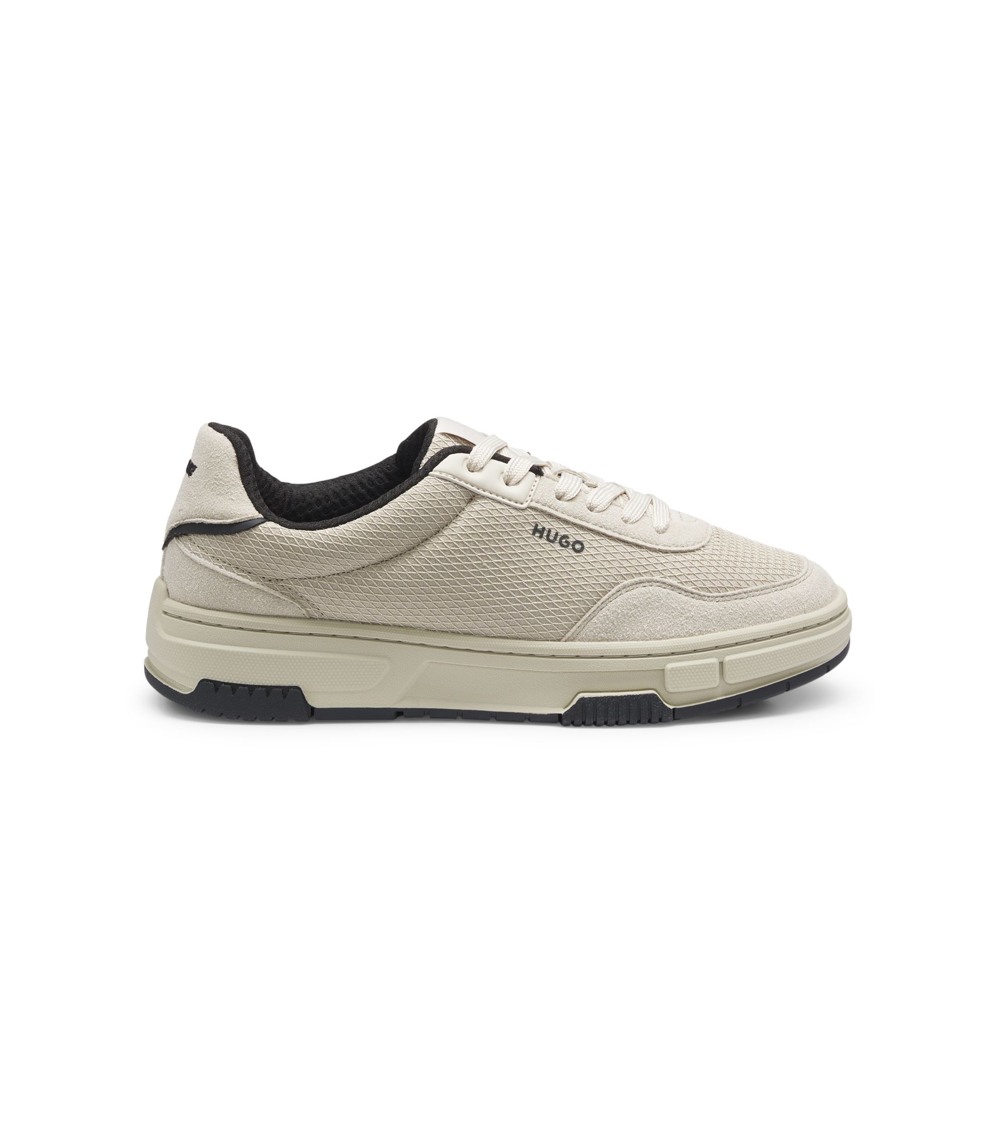HUGO - Trainers with textured fabric and faux suede - Light Beige