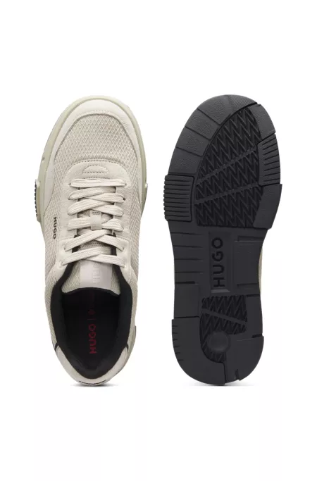 Trainers with textured fabric and faux suede