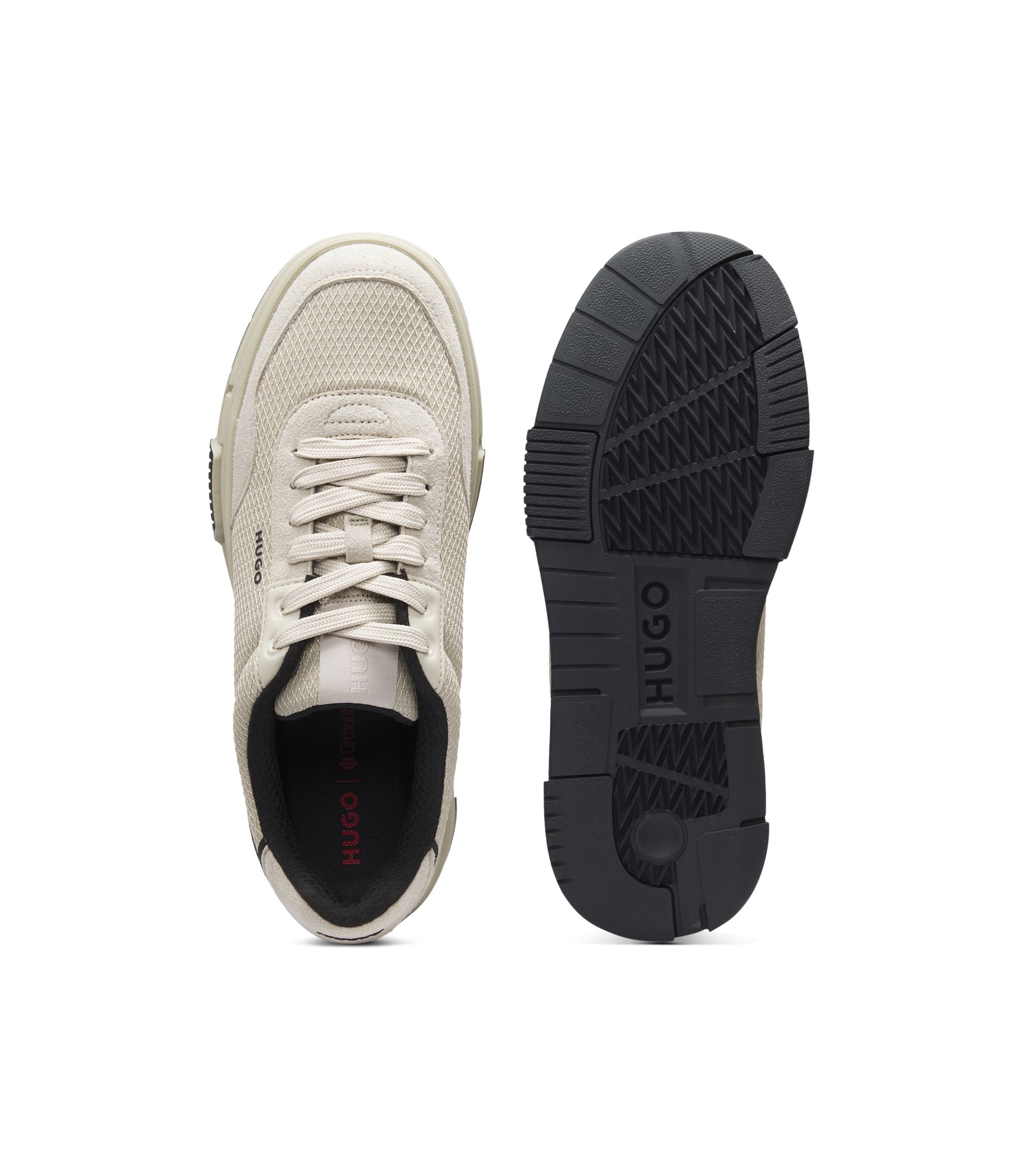 HUGO - Trainers with textured fabric and faux suede - Light Beige