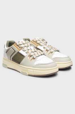 Trainers with mesh and faux leather, White