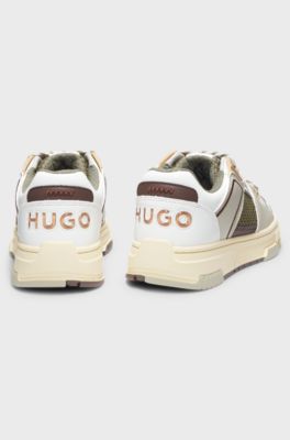 Trainers with mesh and faux leather, Natural