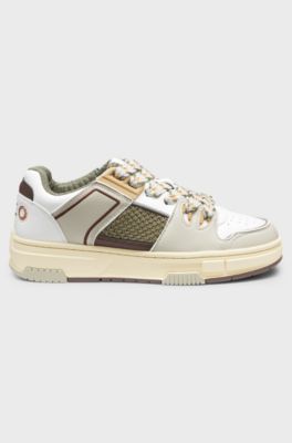 Trainers with mesh and faux leather, Natural