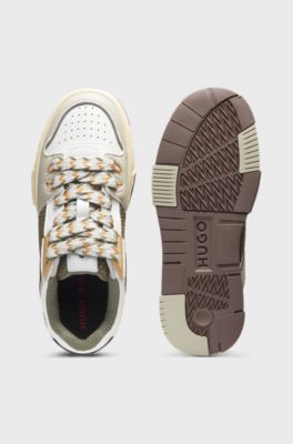 Trainers with mesh and faux leather, Natural