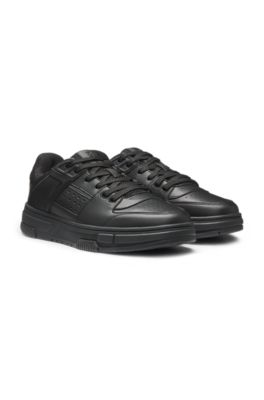 Faux-leather trainers with mesh trims, Black