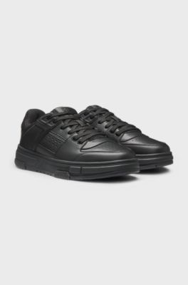 Faux-leather trainers with mesh trims, Black