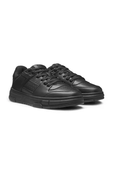 Faux-leather trainers with mesh trims